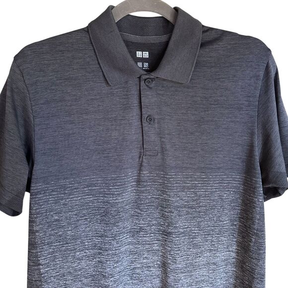 Uniqlo Dry-EX Polo Shirt Mens Medium Gray Black Odor Control Quick Dry - Picture 3 of 6